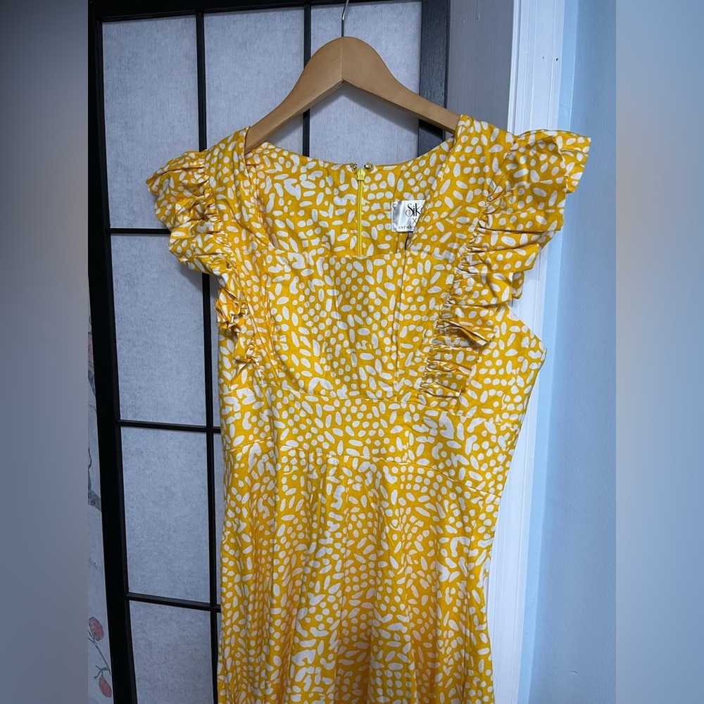 NWT Sika x Anthropologie size 8 marigold yellow dot maxi dress with pockets - Picture 6 of 10